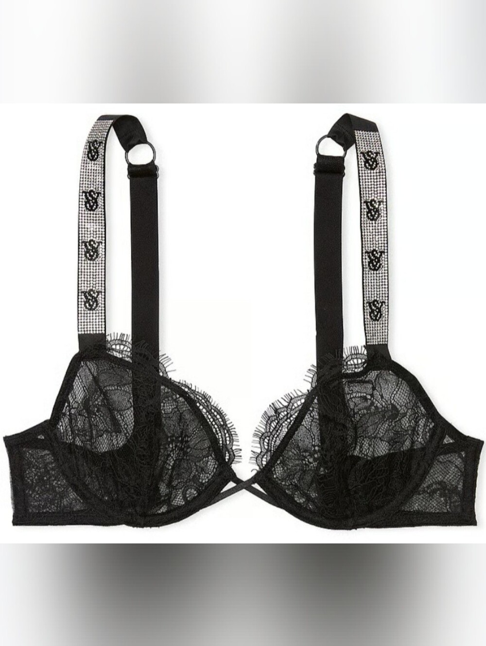 40C 38DD VS Fabulous Unlined Shine Strap Rose Lace Full Cup Bra Black